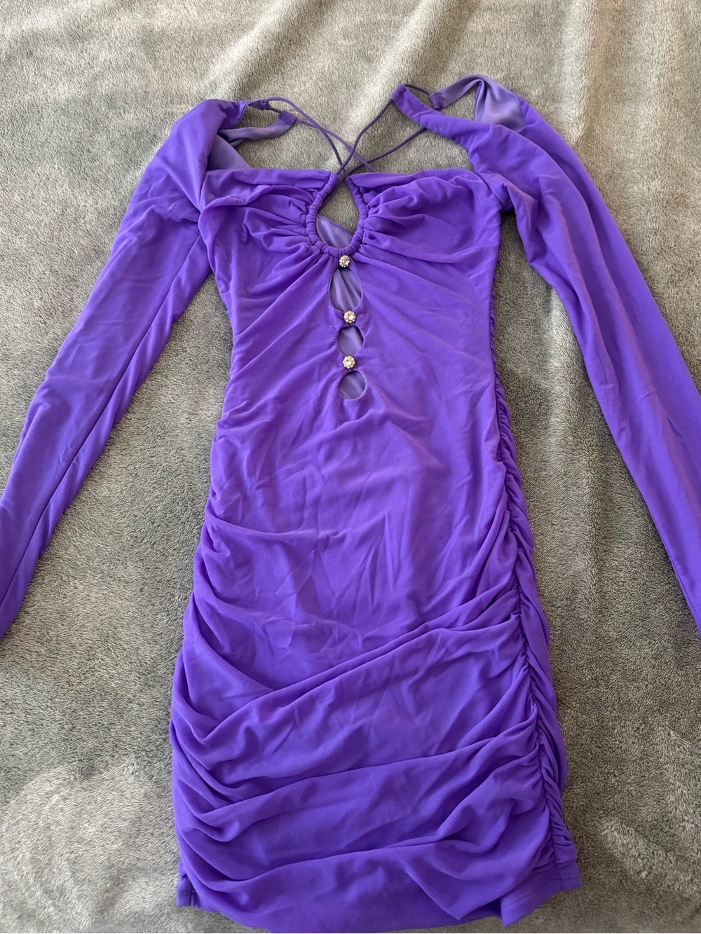 Women’s Purple Long Sleeve Ruched Mini Dress with Keyhole Detail